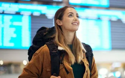 A female passenger in an airport