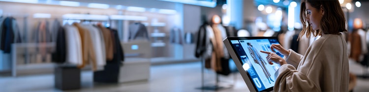 Interactive retail display showcasing digital shopping experience in store.