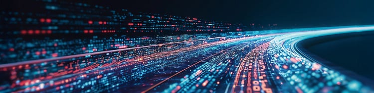 A stream of digital data flowing like a curving road