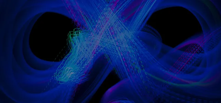 An infinite symbol is formed with blue color rays.