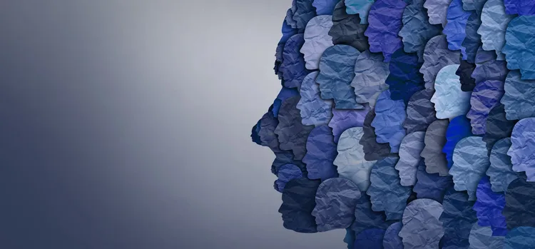 Number of paper faces formed a shape of a face.