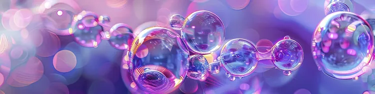 A striking purple background filled with colorful bubbles and circles, enhancing the overall aesthetic appeal of the image.