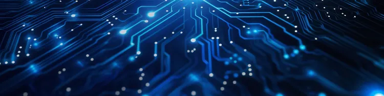 Abstract digital illustration of glowing blue circuit pathways