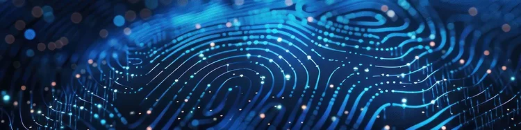 A fingerprint displayed on a blue background, representing security concepts for AI executives.