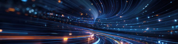 Abstract blue light streaks forming futuristic data tunnel with glowing particles