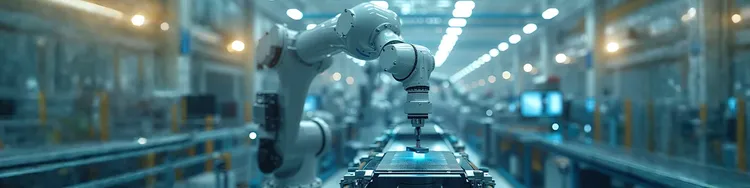 A robot moves through a large warehouse, surrounded by storage shelves and various items.