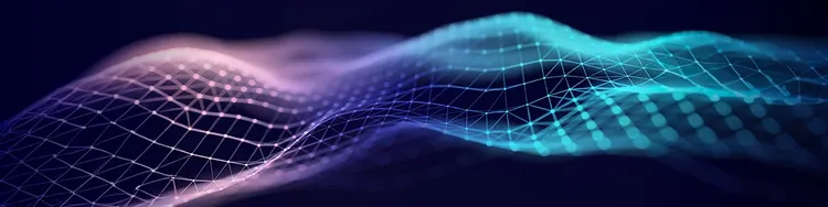 Abstract glowing blue data streams radiating around a dark central sphere