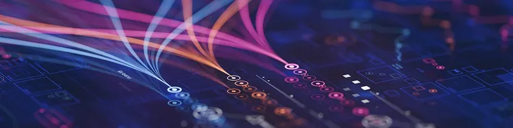 An abstract image featuring a computer screen, filled with a spectrum of colors