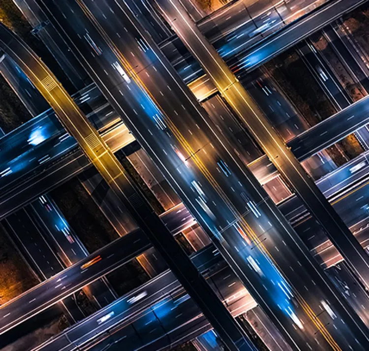 Aerial view of city roads.