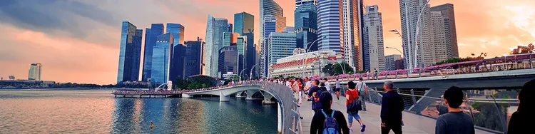 A view of Singapore city at sunrise