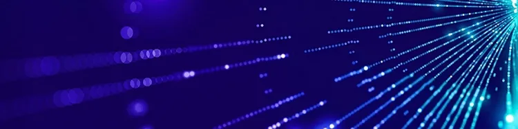 Abstract blue and purple digital light streaks radiating outward
