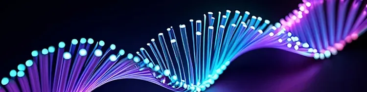 A luminous DNA wave of colorful light flows