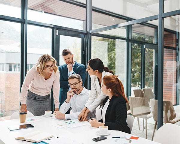 Team discussion in office