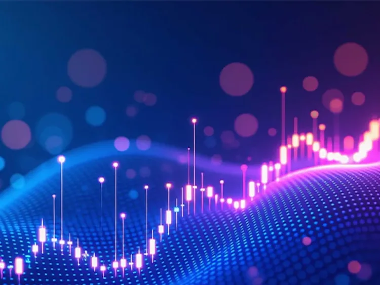 Abstract image of digital graphs in bluish and pink shades