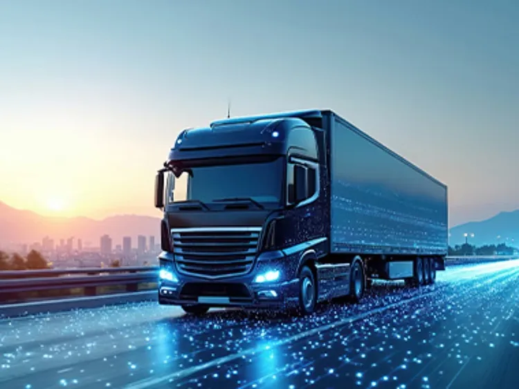 A transport truck on a highway