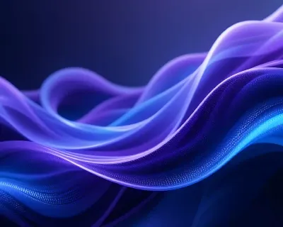 Flowing purple-blue digital waves with glowing particle texture